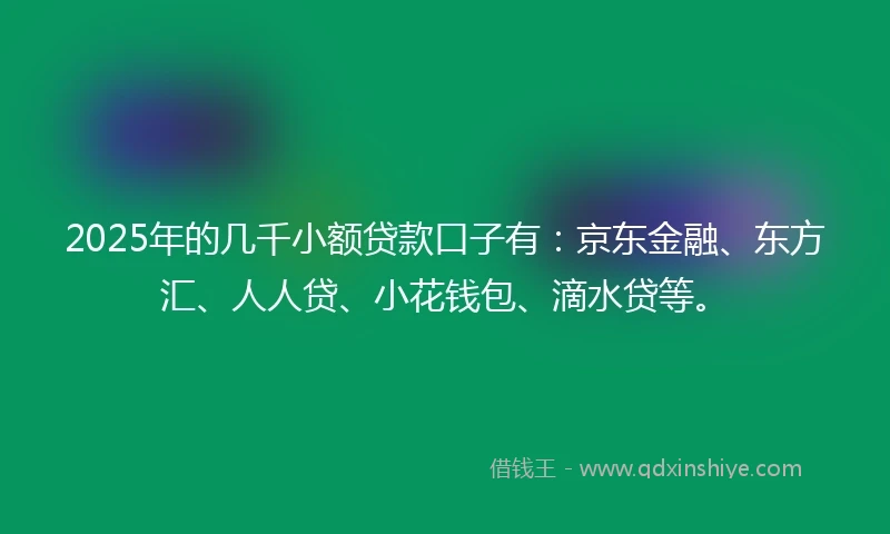 2025年的几千小额贷款口子有：京东金融、东方汇、人人贷、小花钱包、滴水贷等。