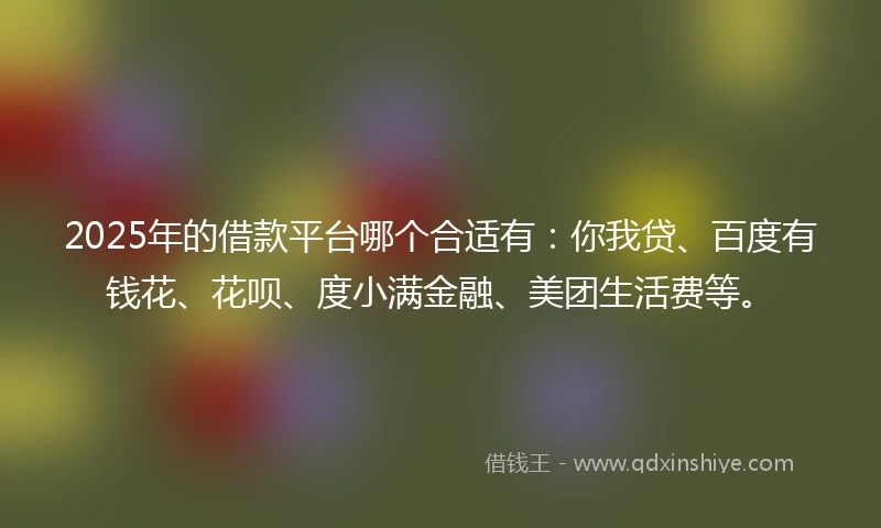 2025年的借款平台哪个合适有：你我贷、百度有钱花、花呗、度小满金融、美团生活费等。
