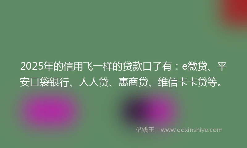 2025年的信用飞一样的贷款口子有：e微贷、平安口袋银行、人人贷、惠商贷、维信卡卡贷等。