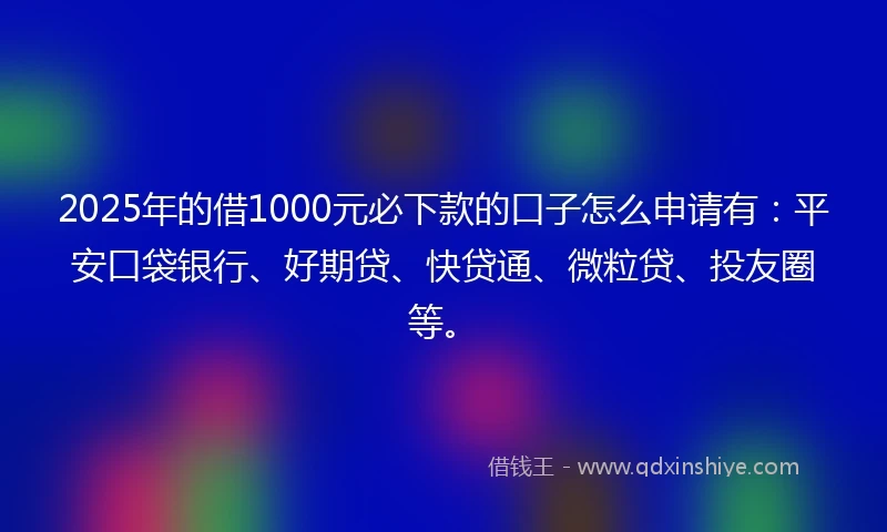 2025年的借1000元必下款的口子怎么申请有：平安口袋银行、好期贷、快贷通、微粒贷、投友圈等。