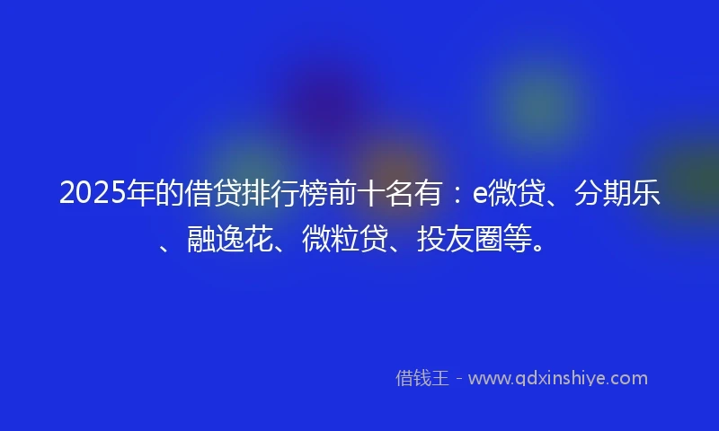 2025年的借贷排行榜前十名有：e微贷、分期乐、融逸花、微粒贷、投友圈等。