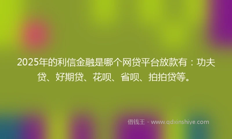 2025年的利信金融是哪个网贷平台放款有：功夫贷、好期贷、花呗、省呗、拍拍贷等。