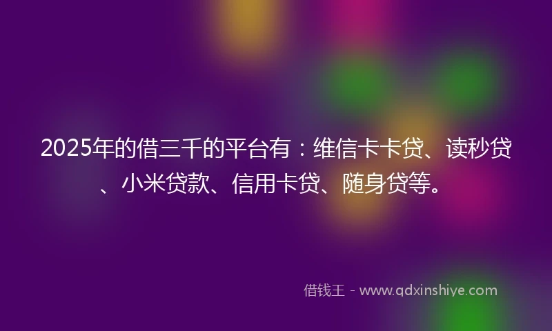 2025年的借三千的平台有：维信卡卡贷、读秒贷、小米贷款、信用卡贷、随身贷等。