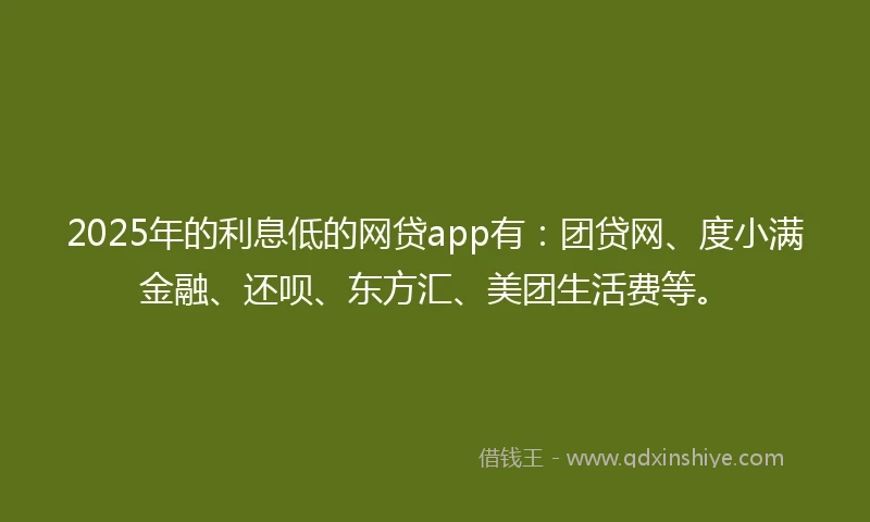 2025年的利息低的网贷app有：团贷网、度小满金融、还呗、东方汇、美团生活费等。