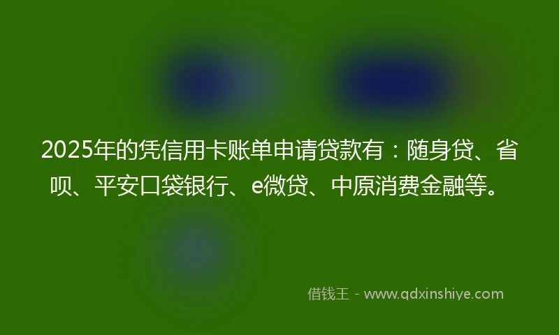 2025年的凭信用卡账单申请贷款有：随身贷、省呗、平安口袋银行、e微贷、中原消费金融等。
