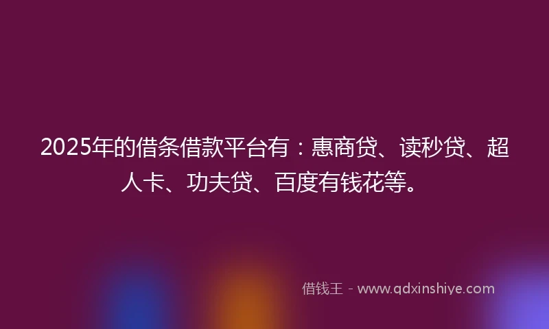2025年的借条借款平台有：惠商贷、读秒贷、超人卡、功夫贷、百度有钱花等。