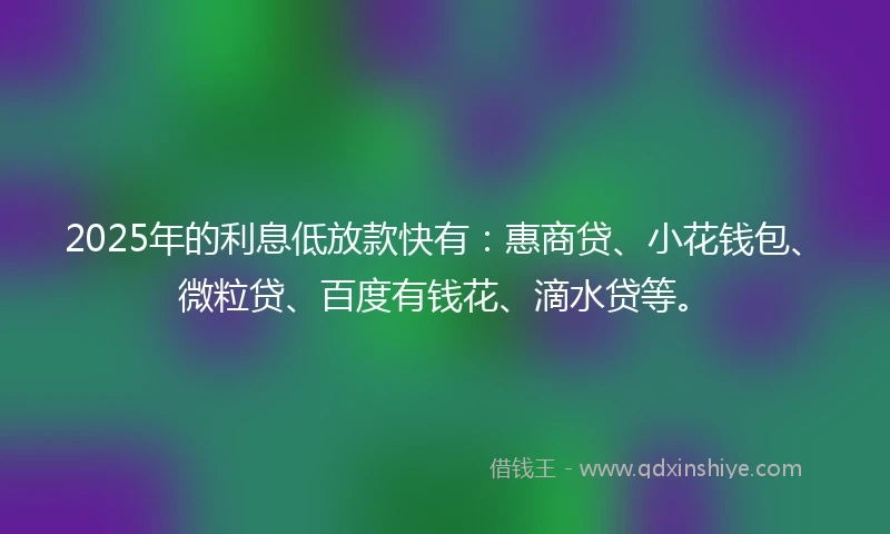 2025年的利息低放款快有：惠商贷、小花钱包、微粒贷、百度有钱花、滴水贷等。