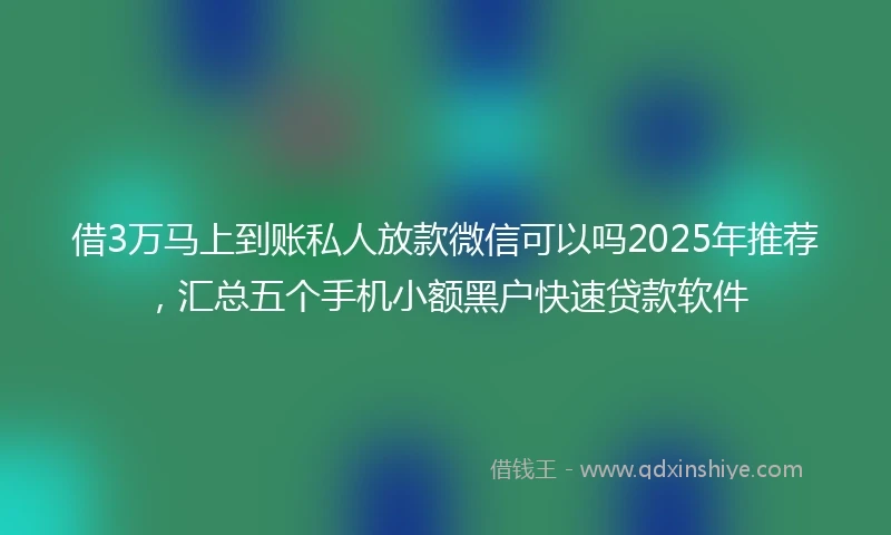 借3万马上到账私人放款微信可以吗2025年推荐，汇总五个手机小额黑户快速贷款软件