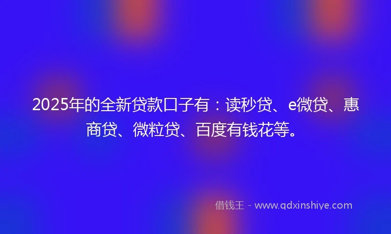 2025年的全新贷款口子有：读秒贷、e微贷、惠商贷、微粒贷、百度有钱花等。