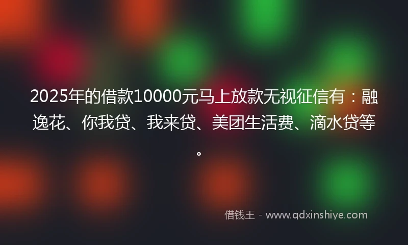 2025年的借款10000元马上放款无视征信有：融逸花、你我贷、我来贷、美团生活费、滴水贷等。