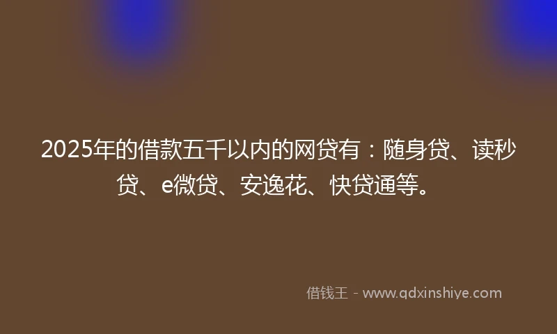 2025年的借款五千以内的网贷有：随身贷、读秒贷、e微贷、安逸花、快贷通等。