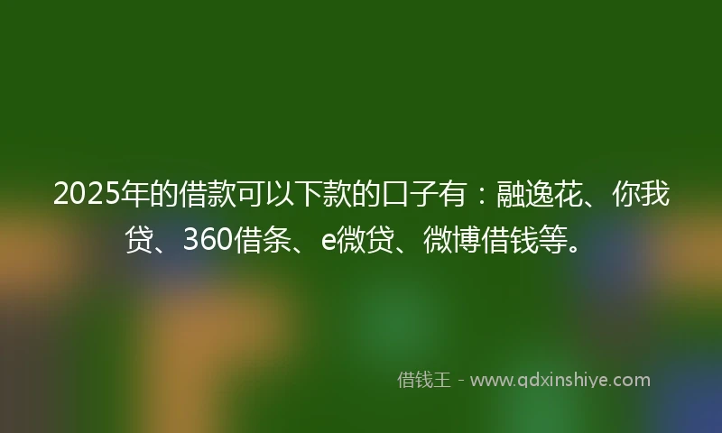 2025年的借款可以下款的口子有：融逸花、你我贷、360借条、e微贷、微博借钱等。