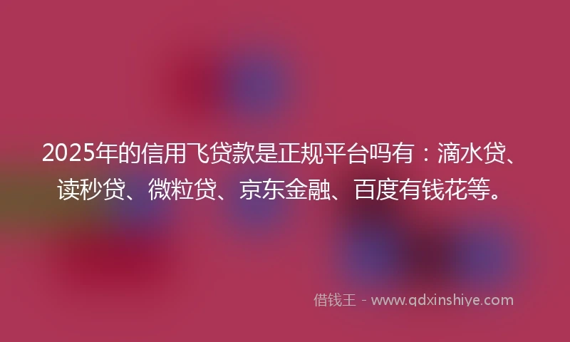 2025年的信用飞贷款是正规平台吗有：滴水贷、读秒贷、微粒贷、京东金融、百度有钱花等。