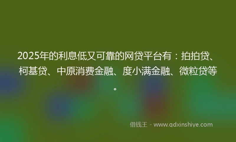 2025年的利息低又可靠的网贷平台有：拍拍贷、柯基贷、中原消费金融、度小满金融、微粒贷等。
