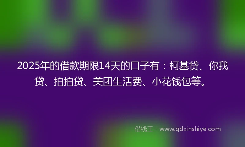 2025年的借款期限14天的口子有：柯基贷、你我贷、拍拍贷、美团生活费、小花钱包等。