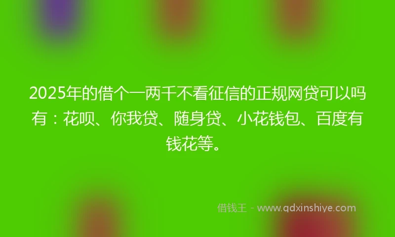 2025年的借个一两千不看征信的正规网贷可以吗有：花呗、你我贷、随身贷、小花钱包、百度有钱花等。