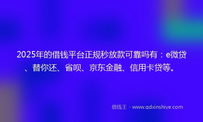2025年的借钱平台正规秒放款可靠吗有：e微贷、替你还、省呗、京东金融、信用卡贷等。