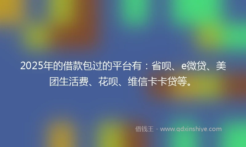 2025年的借款包过的平台有：省呗、e微贷、美团生活费、花呗、维信卡卡贷等。