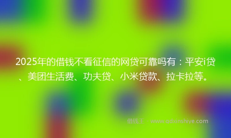 2025年的借钱不看征信的网贷可靠吗有：平安i贷、美团生活费、功夫贷、小米贷款、拉卡拉等。