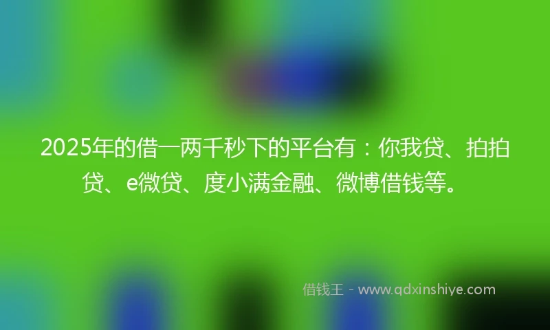 2025年的借一两千秒下的平台有：你我贷、拍拍贷、e微贷、度小满金融、微博借钱等。