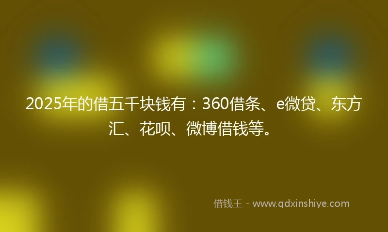 2025年的借五千块钱有：360借条、e微贷、东方汇、花呗、微博借钱等。