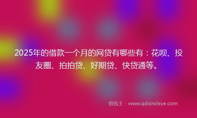 2025年的借款一个月的网贷有哪些有：花呗、投友圈、拍拍贷、好期贷、快贷通等。