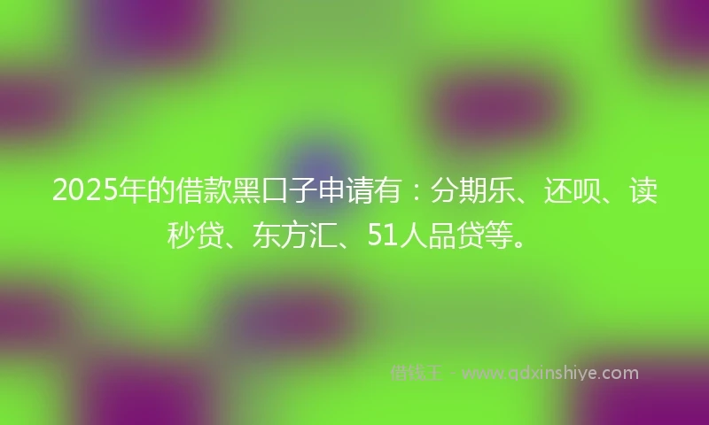 2025年的借款黑口子申请有：分期乐、还呗、读秒贷、东方汇、51人品贷等。