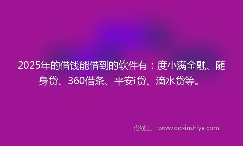 2025年的借钱能借到的软件有：度小满金融、随身贷、360借条、平安i贷、滴水贷等。