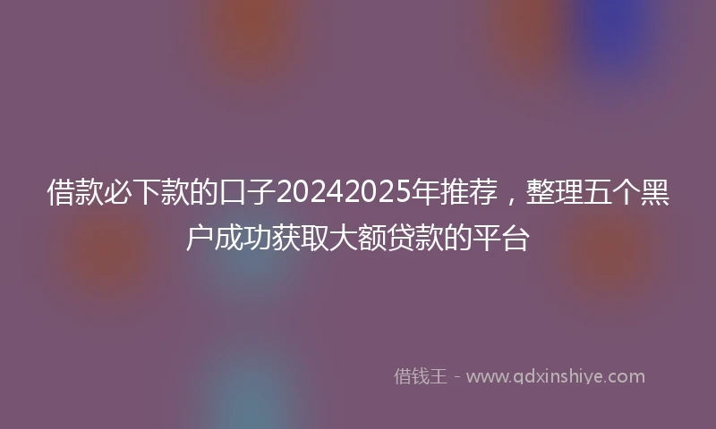 借款必下款的口子20242025年推荐，整理五个黑户成功获取大额贷款的平台