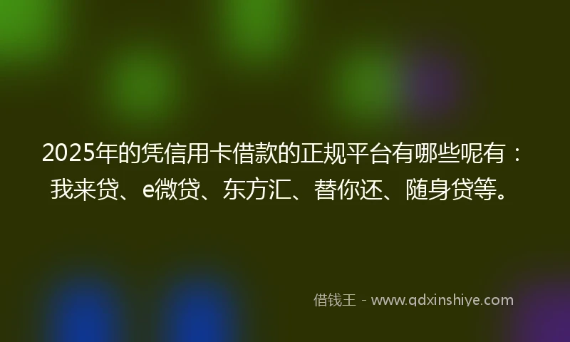 2025年的凭信用卡借款的正规平台有哪些呢有：我来贷、e微贷、东方汇、替你还、随身贷等。