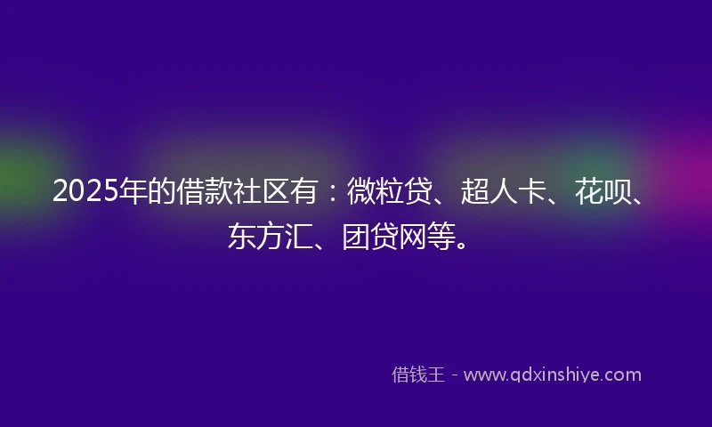 2025年的借款社区有：微粒贷、超人卡、花呗、东方汇、团贷网等。