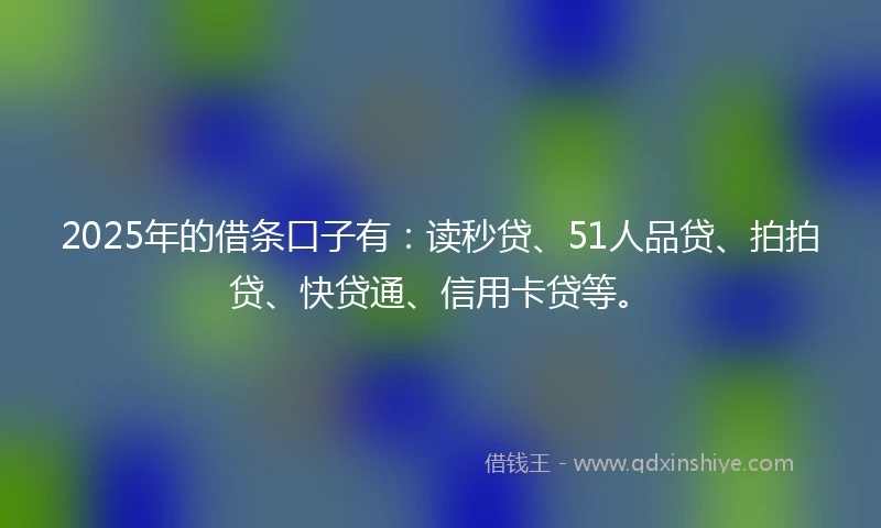 2025年的借条口子有：读秒贷、51人品贷、拍拍贷、快贷通、信用卡贷等。
