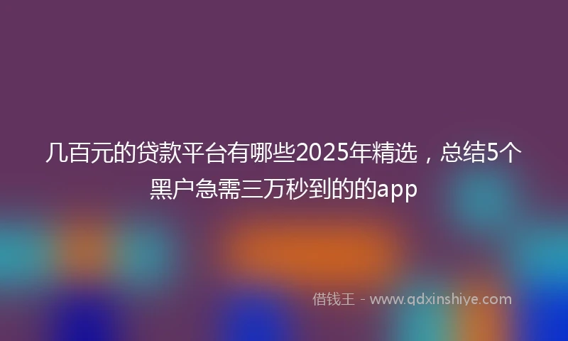 几百元的贷款平台有哪些2025年精选，总结5个黑户急需三万秒到的的app