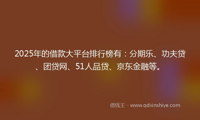2025年的借款大平台排行榜有：分期乐、功夫贷、团贷网、51人品贷、京东金融等。