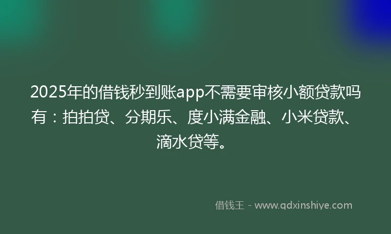2025年的借钱秒到账app不需要审核小额贷款吗有：拍拍贷、分期乐、度小满金融、小米贷款、滴水贷等。