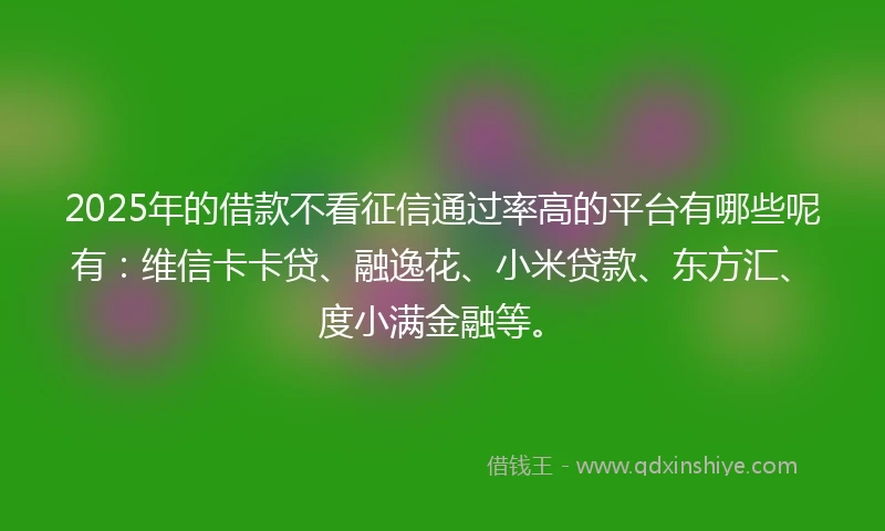 2025年的借款不看征信通过率高的平台有哪些呢有：维信卡卡贷、融逸花、小米贷款、东方汇、度小满金融等。