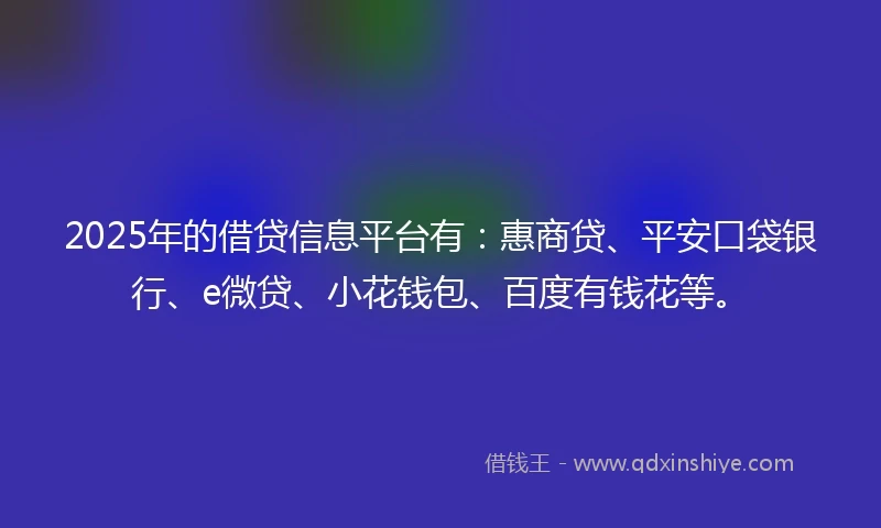 2025年的借贷信息平台有：惠商贷、平安口袋银行、e微贷、小花钱包、百度有钱花等。