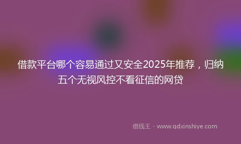 借款平台哪个容易通过又安全2025年推荐，归纳五个无视风控不看征信的网贷