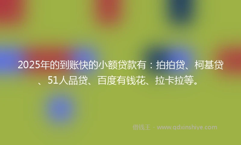 2025年的到账快的小额贷款有：拍拍贷、柯基贷、51人品贷、百度有钱花、拉卡拉等。
