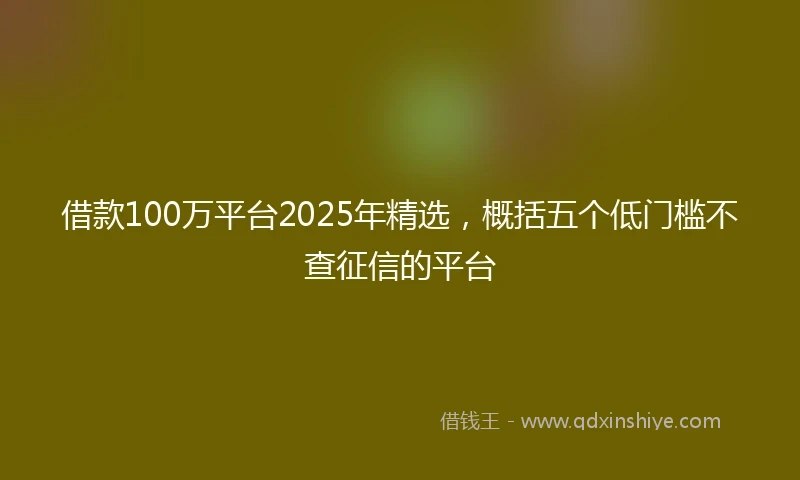 借款100万平台2025年精选，概括五个低门槛不查征信的平台