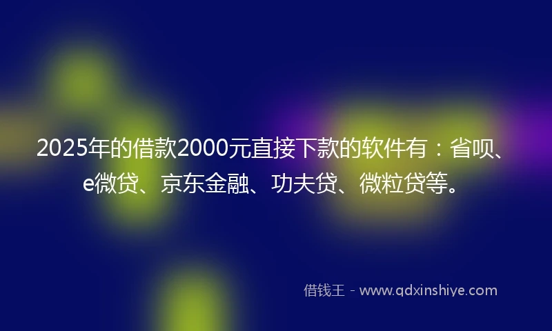 2025年的借款2000元直接下款的软件有：省呗、e微贷、京东金融、功夫贷、微粒贷等。