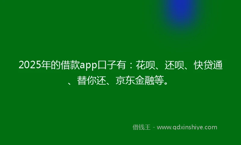 2025年的借款app口子有：花呗、还呗、快贷通、替你还、京东金融等。