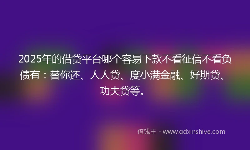 2025年的借贷平台哪个容易下款不看征信不看负债有：替你还、人人贷、度小满金融、好期贷、功夫贷等。