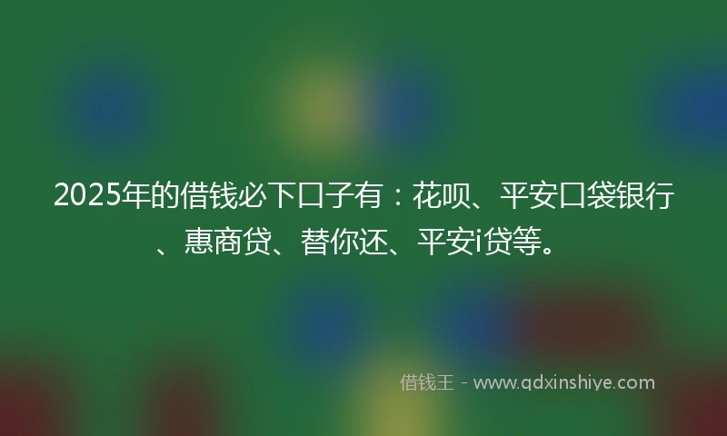 2025年的借钱必下口子有：花呗、平安口袋银行、惠商贷、替你还、平安i贷等。
