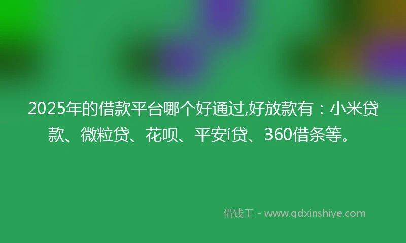 2025年的借款平台哪个好通过,好放款有：小米贷款、微粒贷、花呗、平安i贷、360借条等。