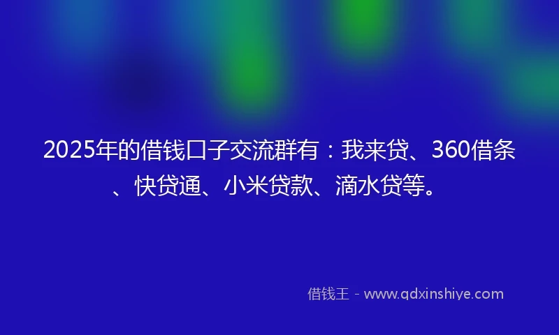 2025年的借钱口子交流群有：我来贷、360借条、快贷通、小米贷款、滴水贷等。