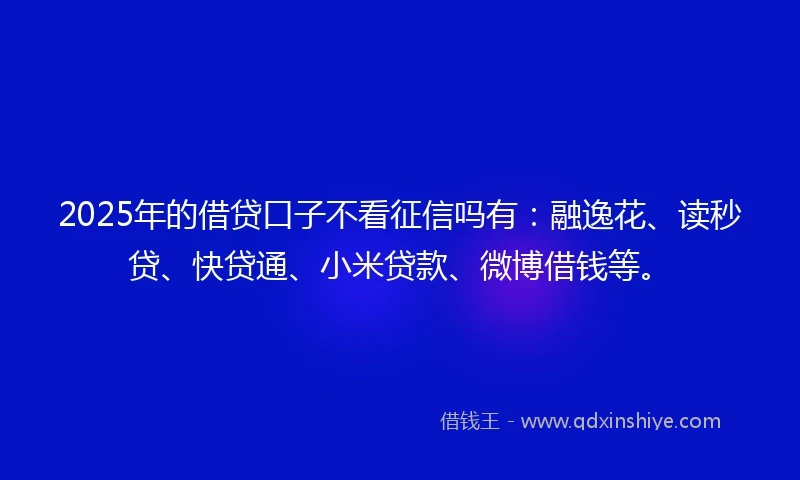 2025年的借贷口子不看征信吗有：融逸花、读秒贷、快贷通、小米贷款、微博借钱等。