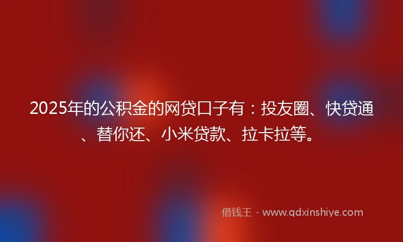 2025年的公积金的网贷口子有：投友圈、快贷通、替你还、小米贷款、拉卡拉等。