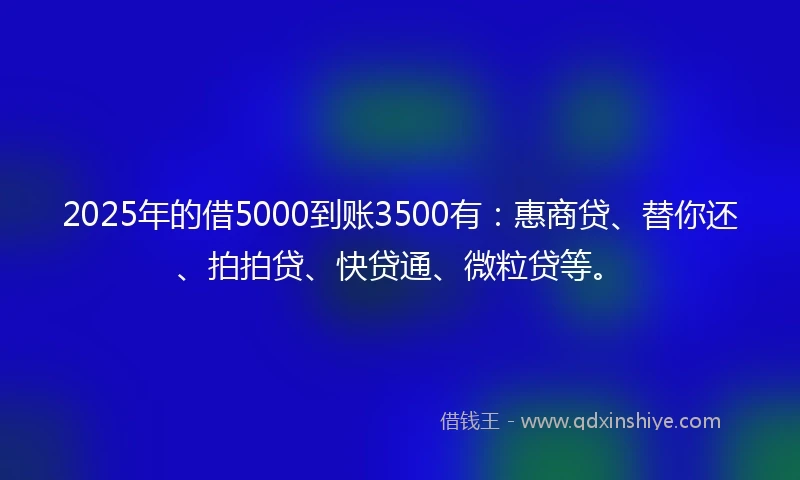 2025年的借5000到账3500有：惠商贷、替你还、拍拍贷、快贷通、微粒贷等。