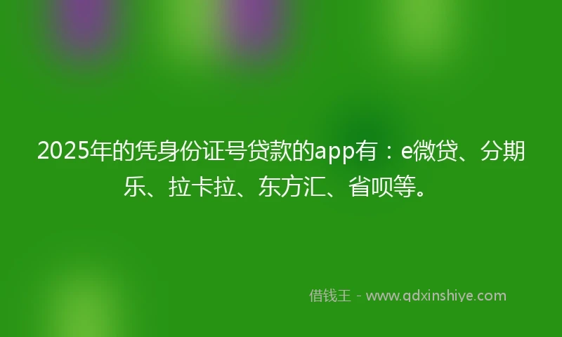 2025年的凭身份证号贷款的app有：e微贷、分期乐、拉卡拉、东方汇、省呗等。